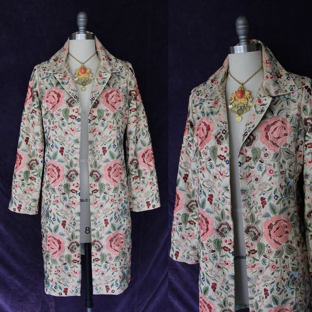 Johnny Was Biya JWLA Silk floral rose Embroidered duster princess coat Jacket S - Picture 1 of 11